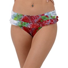 Red Strawberries Water Squirt Strawberry Fresh Splash Drops Frill Bikini Bottoms by B30l