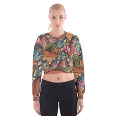 Multicolored Flower Decor Flowers Patterns Leaves Colorful Cropped Sweatshirt