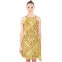 Damas Pattern Vector Texture Gold Ornament With Seamless Halter Collar Waist Tie Chiffon Dress View1