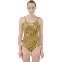 Damas Pattern Vector Texture Gold Ornament With Seamless Cut Out Top Tankini Set