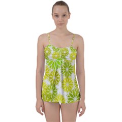 Flowers Green Texture With Pattern Leaves Shape Seamless Babydoll Tankini Set by danenraven