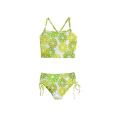 Flowers Green Texture With Pattern Leaves Shape Seamless Girls  Tankini Swimsuit by danenraven