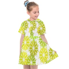 Flowers Green Texture With Pattern Leaves Shape Seamless Kids  Sailor Dress