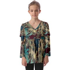 Abstract Design Pattern Art Wallpaper Texture Floral Kids  V Neck Casual Top by danenraven