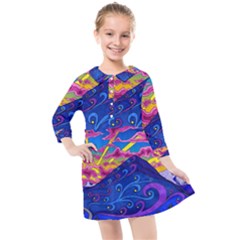 Abstract Paisley Art Pattern Design Fabric Floral Decoration Kids  Quarter Sleeve Shirt Dress by danenraven