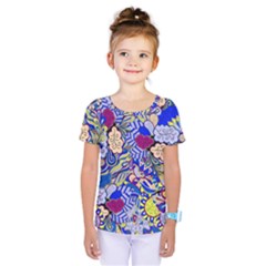 Blue Yellow Background Pattern Vector Texture Paisley Kids  One Piece Tee