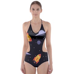 Cosmos Rockets Spaceships Ufos Cut-out One Piece Swimsuit by Cowasu