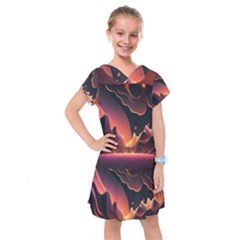 Fire Flame Burn Hot Heat Light Burning Orange Kids  Drop Waist Dress by Cowasu