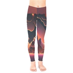 Fire Flame Burn Hot Heat Light Burning Orange Kids  Leggings by Cowasu