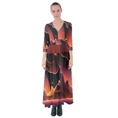 Fire Flame Burn Hot Heat Light Burning Orange Button Up Maxi Dress by Cowasu