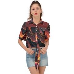 Fire Flame Burn Hot Heat Light Burning Orange Tie Front Shirt  by Cowasu