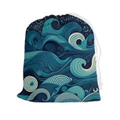 Waves Ocean Sea Abstract Whimsical Abstract Art Drawstring Pouch (2xl) by Cowasu