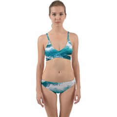 Ai Generated Waves Ocean Sea Tsunami Nautical Blue Sea Wrap Around Bikini Set by Cowasu