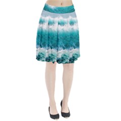 Ai Generated Waves Ocean Sea Tsunami Nautical Blue Sea Pleated Skirt by Cowasu