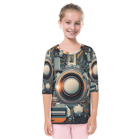 Illustrations Technology Robot Internet Processor Kids  Quarter Sleeve Raglan Tee by Cowasu