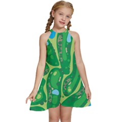 Golf Course Par Golf Course Green Kids  Halter Collar Waist Tie Chiffon Dress by Cowasu