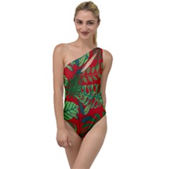 Leaves Leaf Nature Pattern Red Green To One Side Swimsuit