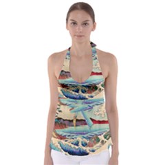 Wave Japanese Mount Fuji Woodblock Print Ocean Babydoll Tankini Top by Cowasu