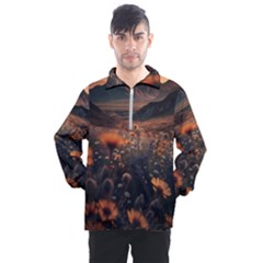 Mountains Flowers Flora Botany Nature Men s Half Zip Pullover by danenraven