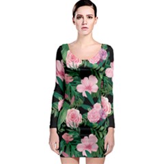 Flower Roses Pattern Floral Nature Long Sleeve Bodycon Dress