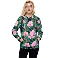 Flower Roses Pattern Floral Nature Women s Lightweight Drawstring Hoodie by danenraven