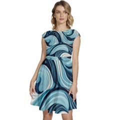 Pattern Ocean Waves Arctic Ocean Blue Nature Sea Cap Sleeve High Waist Dress