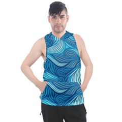 Ocean Waves Sea Abstract Pattern Water Blue Men s Sleeveless Hoodie by danenraven