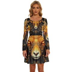 Aries Star Sign Long Sleeve Wide Neck Velvet Dress