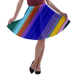 Color Lines Slanting Green Blue A-line Skater Skirt