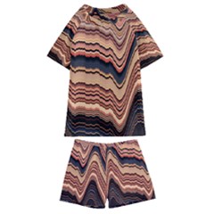 Jagged Pink Amplitude Waves Kids  Swim Tee And Shorts Set