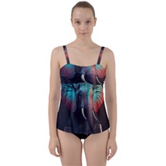 Elephant Tusks Trunk Wildlife Africa Twist Front Tankini Set by Ndabl3x