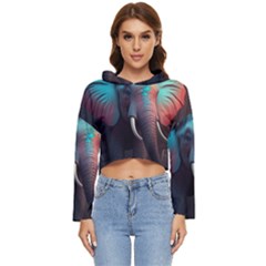 Elephant Tusks Trunk Wildlife Africa Women s Lightweight Cropped Hoodie by Ndabl3x