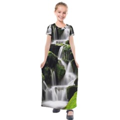 Waterfall Moss Korea Mountain Valley Green Forest Kids  Short Sleeve Maxi Dress by Ndabl3x