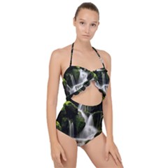 Waterfall Moss Korea Mountain Valley Green Forest Scallop Top Cut Out Swimsuit by Ndabl3x