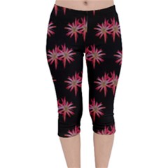 Chic Dreams Botanical Motif Pattern Design Velvet Capri Leggings 