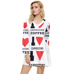 I Love Cappuccino Coffee Tiered Long Sleeve Mini Dress