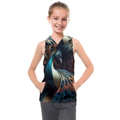 Peacock Bird Feathers Plumage Colorful Texture Abstract Kids  Sleeveless Hoodie by Wav3s