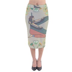 Egyptian Woman Wing Velvet Midi Pencil Skirt by Wav3s