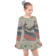 Egyptian Woman Wing Kids  Long Sleeve Dress by Wav3s