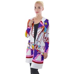 Badge-patch-pink-rainbow-rocket Hooded Pocket Cardigan by Wav3s