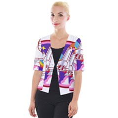 Badge-patch-pink-rainbow-rocket Cropped Button Cardigan by Wav3s