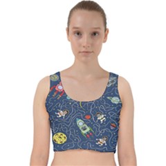 Cat-cosmos-cosmonaut-rocket Velvet Racer Back Crop Top by Wav3s