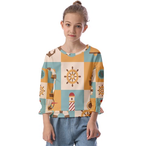 Nautical-elements-collection Kids  Cuff Sleeve Top by Wav3s