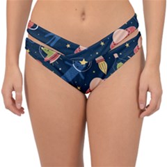 Seamless-pattern-with-funny-aliens-cat-galaxy Double Strap Halter Bikini Bottoms by Wav3s