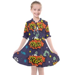 Vector Flat Space Design Background With Text Kids  All Frills Chiffon Dress by Wav3s