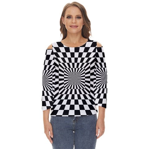 Optical Illusion Chessboard Tunnel Cut Out Wide Sleeve Top by Ndabl3x