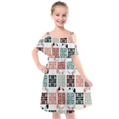 Mint Black Coral Heart Paisley Kids  Cut Out Shoulders Chiffon Dress