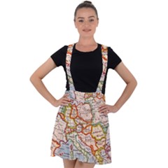 Map Europe Globe Countries States Velvet Suspender Skater Skirt