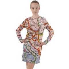 Map Europe Globe Countries States Long Sleeve Hoodie Dress