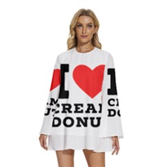 I Love Cream Donut  Round Neck Long Sleeve Bohemian Style Chiffon Mini Dress by ilovewhateva